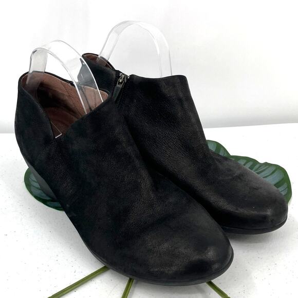 Dansko Raina Black Burnished Nubuck Leather Side Zip Block Heel Ankle Boot Shoes - Picture 1 of 11